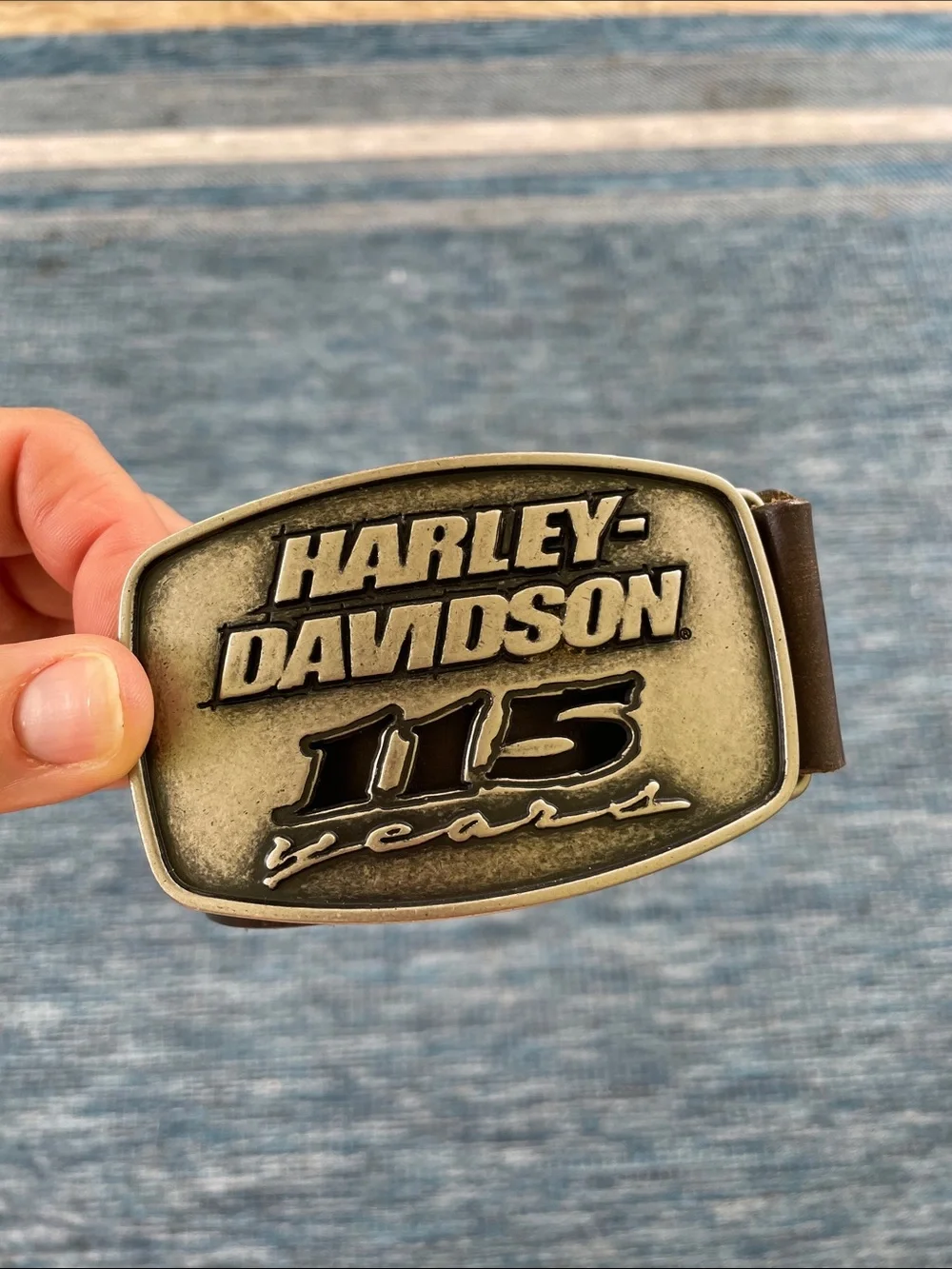 Harley‑Davidson Bronze-Toned 115 Years Logo Belt Buckle with Brown Strap